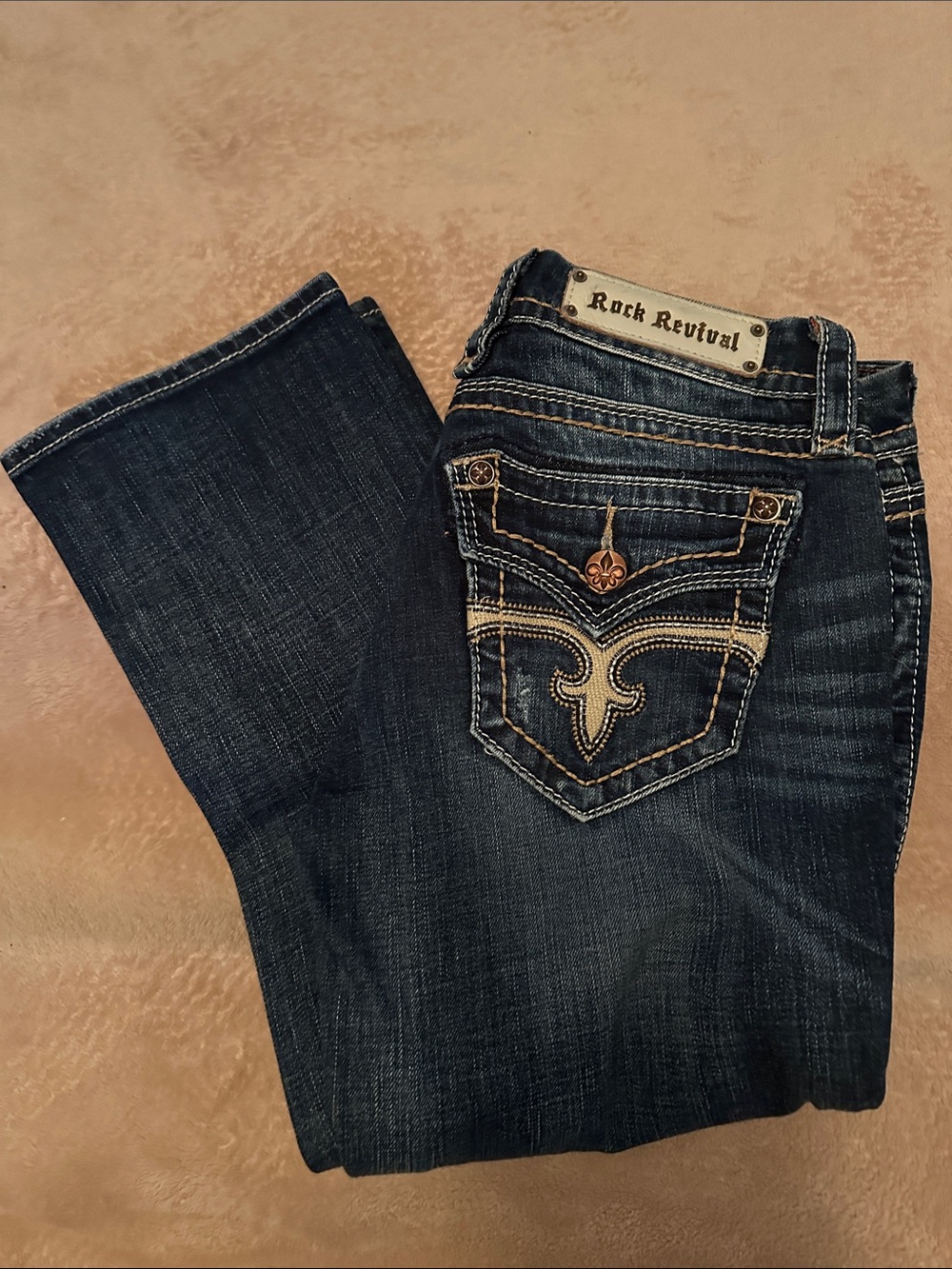 Rock Revival Dark Indigo Leah Straight Jeans with Embellished Back Pocket